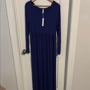 Casual Blue Long Sleeve Crew Neck Gown